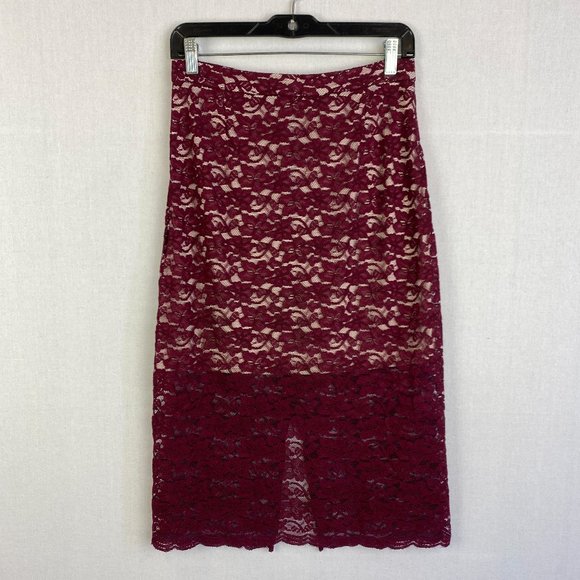 ARITZIA BABATON Floral Lace Red Midi Skirt